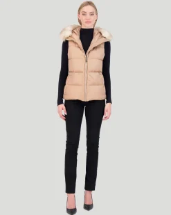 APRES-SKI VEST WITH DETACHABLE TOSCANA LAMB HOOD TRIM