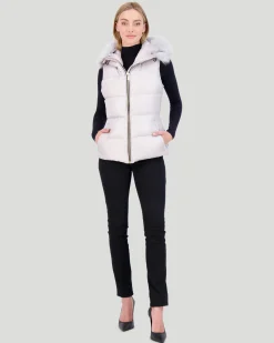 APRES-SKI VEST WITH DETACHABLE TOSCANA LAMB HOOD TRIM