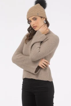 Cable Knit Select Cashmere Hat With Select Lamb Pom