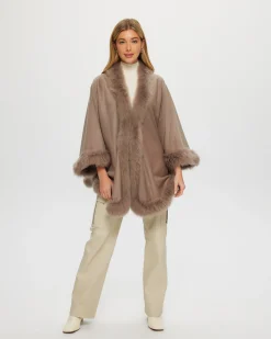 Cashmere & Wool Cape With Toscana Shearling Lamb Trim