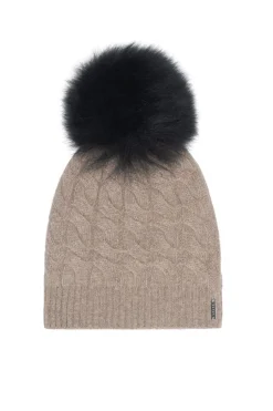 Cashmere Cable Knit Hat With Select Lamb Pompom