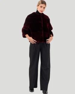 Collarless Select Shearling Lamb Jacket With 3/4 Sleeves