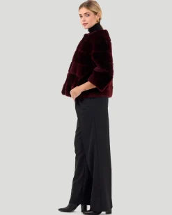 Collarless Select Shearling Lamb Jacket With 3/4 Sleeves