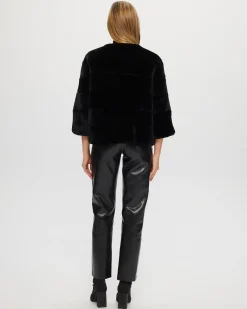 Collarless Select Shearling Lamb Jacket With 3/4 Sleeves