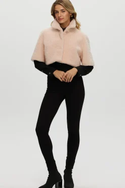 CURLY SHEARLING LAMB BOLERO, SHORT SLEEVES