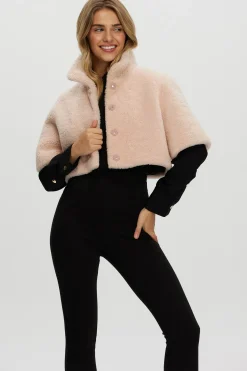 CURLY SHEARLING LAMB BOLERO, SHORT SLEEVES