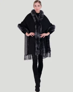 Double Face Cashmere & Wool Stole With Select Lamb Trim