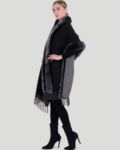 Double Face Cashmere & Wool Stole With Select Lamb Trim