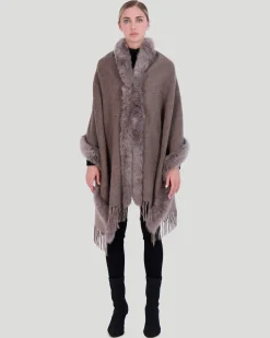 Double Face Cashmere & Wool Stole With Select Lamb Trim