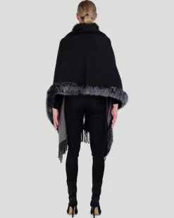 Double Face Cashmere & Wool Stole With Select Lamb Trim