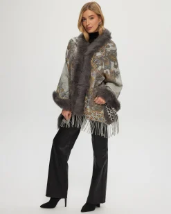 Double Face Cashmere Stole With Toscana Lamb Trim