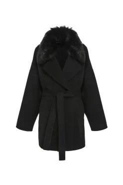 Double Face Loro Piana Cashmere & Wool Belted Jacket With Detachable Merinillo Shearling Lamb Trim