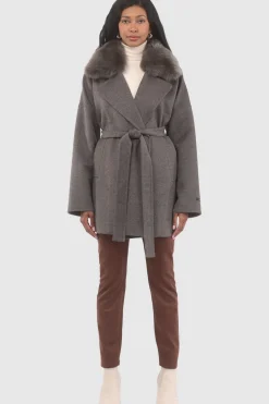 Double Face Loro Piana Cashmere & Wool Belted Jacket With Detachable Merinillo Shearling Lamb Trim