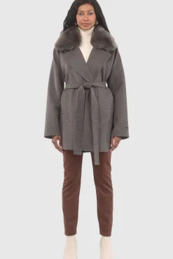 Double Face Loro Piana Cashmere & Wool Belted Jacket With Detachable Merinillo Shearling Lamb Trim