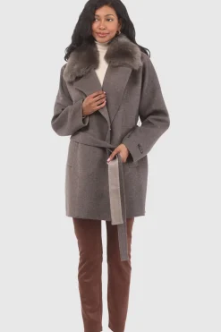 Double Face Loro Piana Cashmere & Wool Belted Jacket With Detachable Merinillo Shearling Lamb Trim