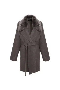 Double Face Loro Piana Cashmere & Wool Belted Jacket With Detachable Merinillo Shearling Lamb Trim