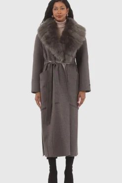Double Face Loro Piana Cashmere & Wool Coat With Detachable Merinillo Shearling Lamb Collar, Belt