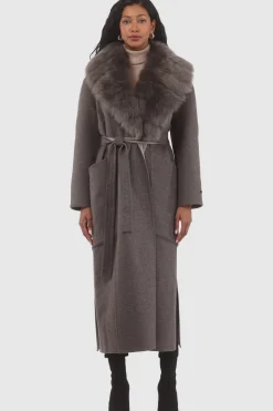 Double Face Loro Piana Cashmere & Wool Coat With Detachable Merinillo Shearling Lamb Collar, Belt