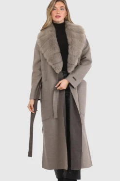 Double Face Loro Piana Cashmere & Wool Coat With Detachable Merinillo Shearling Lamb Collar, Belt