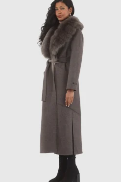 Double Face Loro Piana Cashmere & Wool Coat With Detachable Merinillo Shearling Lamb Collar, Belt