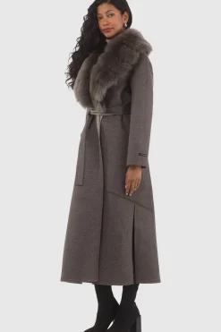 Double Face Loro Piana Cashmere & Wool Coat With Detachable Merinillo Shearling Lamb Collar, Belt