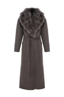 Double Face Loro Piana Cashmere & Wool Coat With Detachable Merinillo Shearling Lamb Collar, Belt