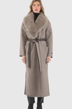 Double Face Loro Piana Cashmere & Wool Coat With Detachable Merinillo Shearling Lamb Collar, Belt