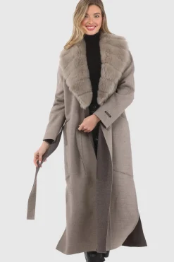 Double Face Loro Piana Cashmere & Wool Coat With Detachable Merinillo Shearling Lamb Collar, Belt