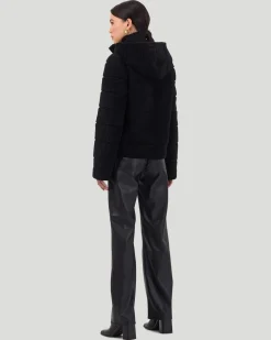 Horizontal Curly Shearling Lamb Zip Jacket With Hood