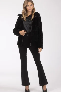 Horizontal Curly Shearling Lamb Zip Jacket With Hood