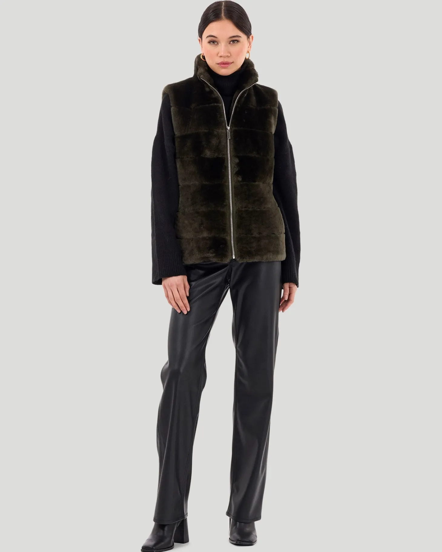 Horizontal Select Shearling Lamb Vest With Quilted Back