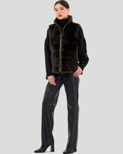 Horizontal Select Shearling Lamb Vest With Quilted Back