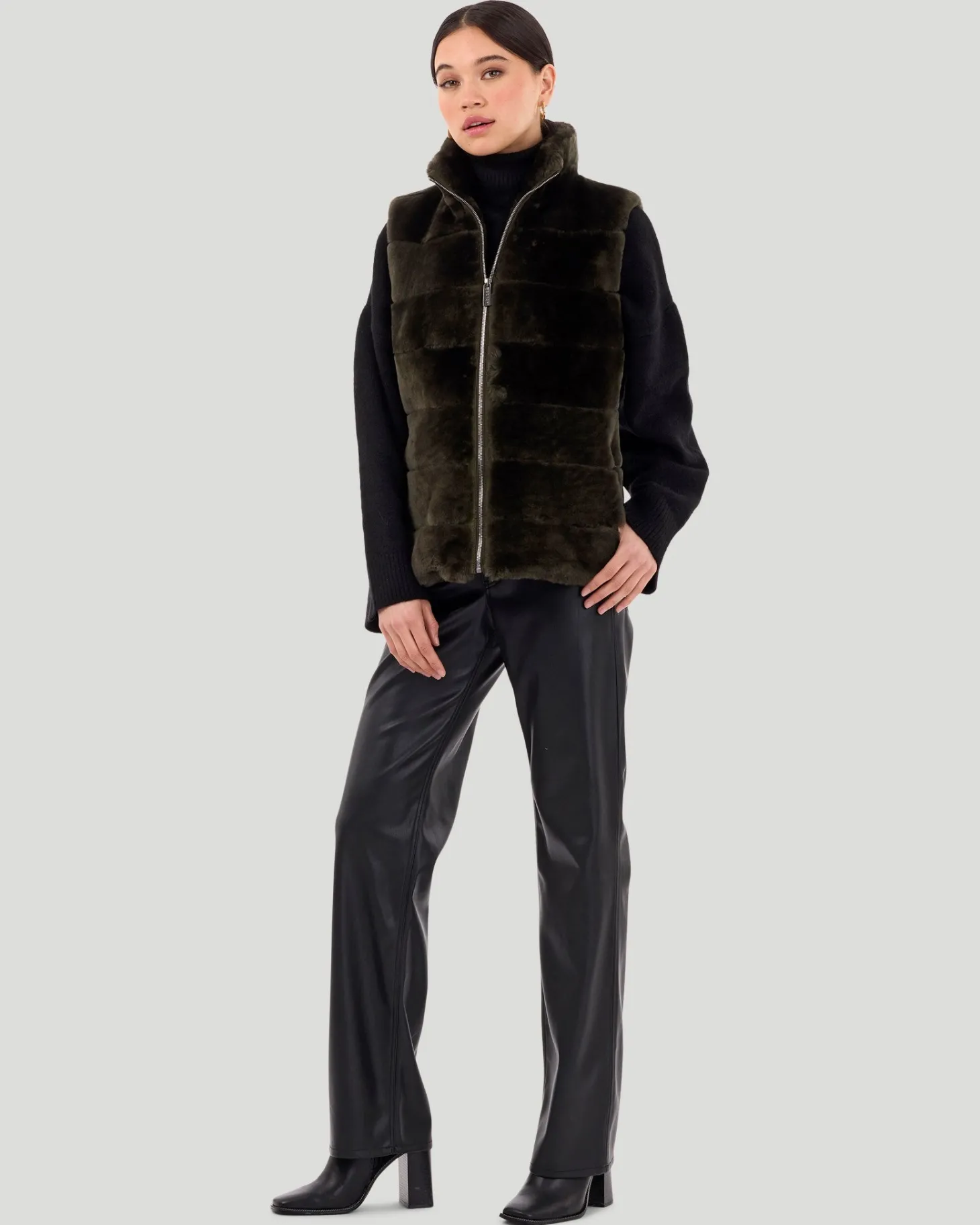 Horizontal Select Shearling Lamb Vest With Quilted Back