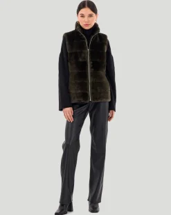 Horizontal Select Shearling Lamb Vest With Quilted Back