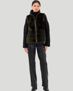 Horizontal Select Shearling Lamb Vest With Quilted Back