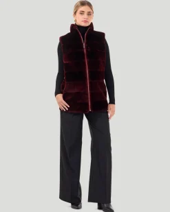 Horizontal Select Shearling Lamb Zip Vest With Quilted Back