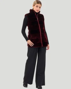 Horizontal Select Shearling Lamb Zip Vest With Quilted Back