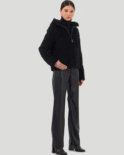 Horizontal Select Shearling Lamb Zip Jacket With Hood