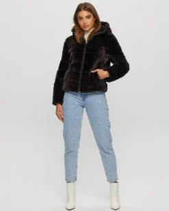 Horizontal Select Shearling Lamb Zip Jacket With Hood