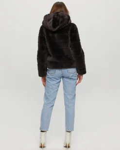 Horizontal Select Shearling Lamb Zip Jacket With Hood