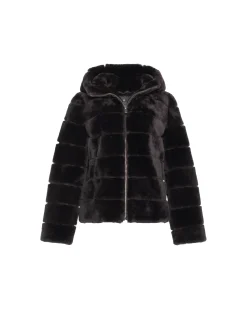 Horizontal Select Shearling Lamb Zip Jacket With Hood