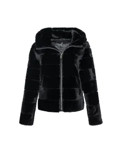 Horizontal Select Shearling Lamb Zip Jacket With Hood