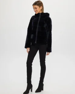 Horizontal Select Shearling Lamb Zip Jacket With Hood