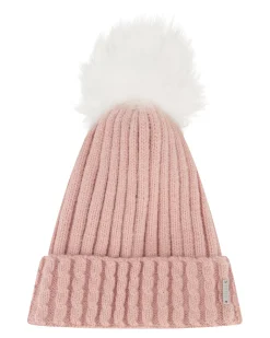 Knit Hat With Toscana Shearling Lamb Pompom