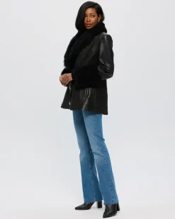 LEATHER JACKET WITH CASHMERE GOAT SHAWL COLLAR & CUFFS