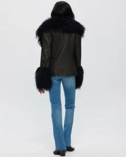 LEATHER JACKET WITH MONGOLIAN GOAT SHAWL COLLAR & CUFFS