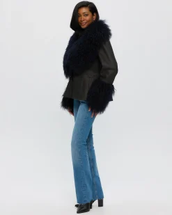 LEATHER JACKET WITH MONGOLIAN GOAT SHAWL COLLAR & CUFFS