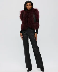 LEATHER VEST WITH MONGOLIAN GOAT TRIM