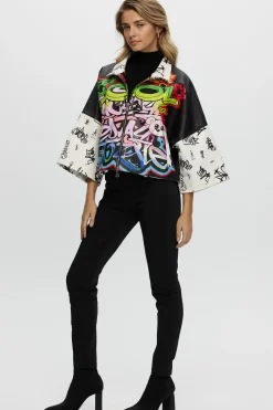 Leather Zip Jacket With Cropped Sleeves