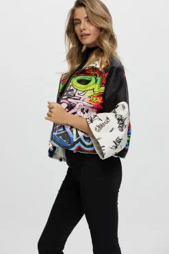 Leather Zip Jacket With Cropped Sleeves